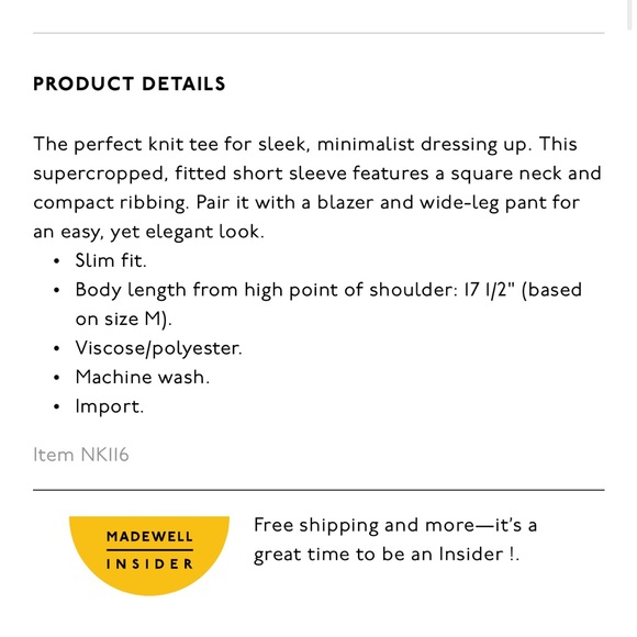 NWT Madewell Square neck sweater crop tee - Picture 6 of 9